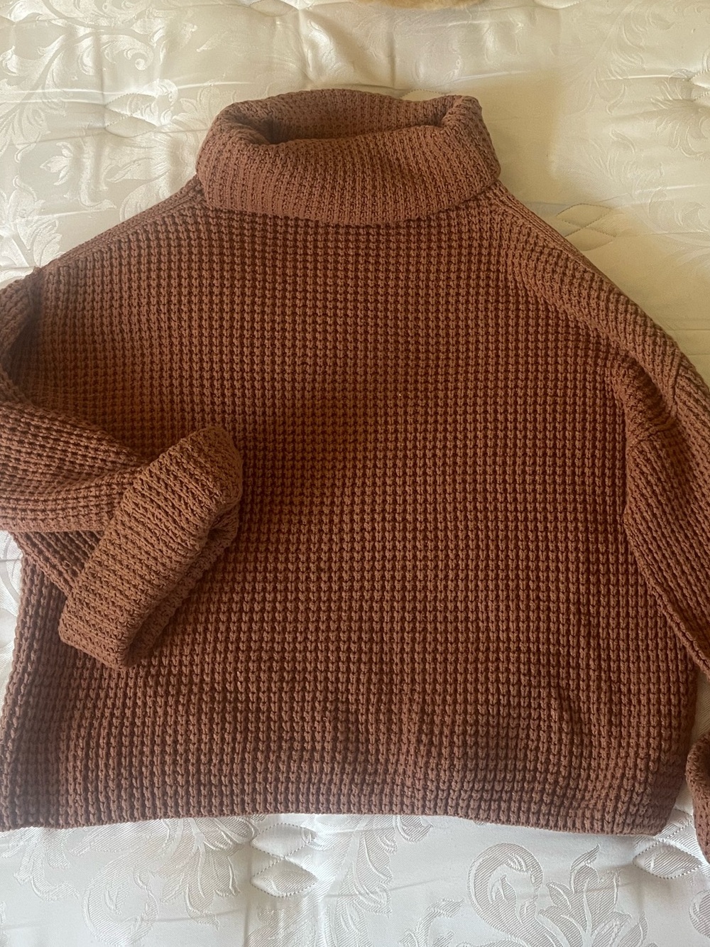 Free People Chunky Waffle Turtleneck Sweater - Mauve